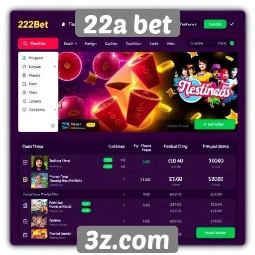 Interface do usuário no site 22a bet